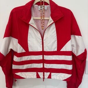 Adidas Trefoil Windbreaker XS + Handmade Necklace • Red & White